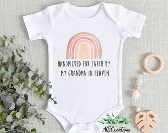 Hand picked for earth by my grandma in heaven rainbow Bodysuit/ Browns Rainbow/Baby announcement/ Baby shower gift/ Pregnancy announcement 2
