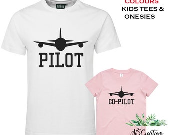 Pilot co-pilot matching t shirt/happy fathers day gift/ Father son daughter Shirts/ pilot dad matching Christmas fathers day gift/ airplane