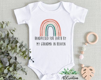 Hand picked for earth by my grandma in heaven rainbow Bodysuit/ Browns Rainbow/Baby announcement/ Baby shower gift/ Pregnancy announcement 1