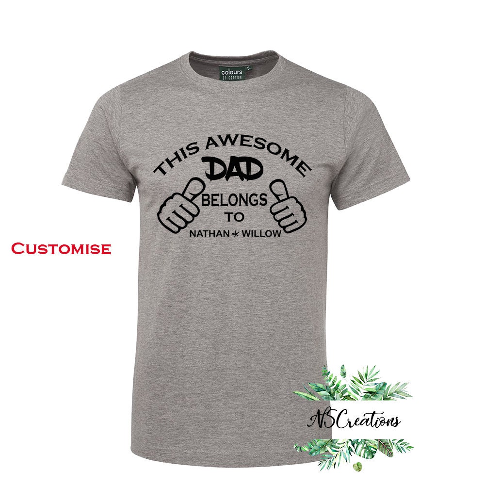 IZI POD This Awesome Dad Belongs to Shirt - Personalized Daddy Shirt with  Kid's Name - Dad Birthday Gifts - Dad Shirts for Men - 1 (A1- DAD)
