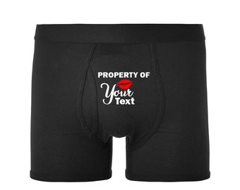 Property of NAME Underwear /Wedding Underwear / Anniversary Underwear / red lips / Personalised Premium Boxer Shorts / Custom Underwear