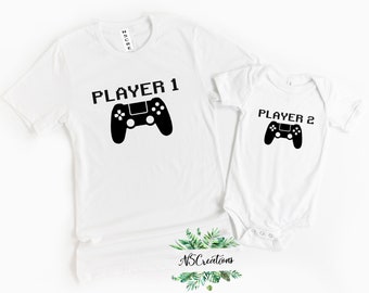 Player 1 PLAYER 2 shirts/ Gaming matching shirts/ Fathers day gift/ Family matching shirts/ pregnancy announcement to dad/ Gift for him