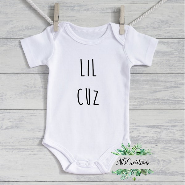 Lil cuz pregnancy reveal bodysuit/ cousin crew/ baby announcement romper/new daddy baby shirt/ baby personalized gift/  surprise  reveal