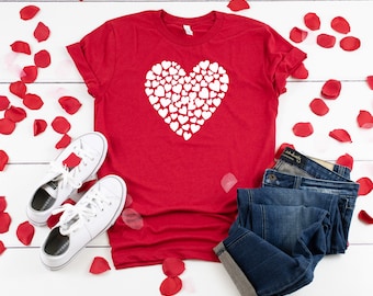 Red Heart Valentines T-Shirt/  love heart tee/ Funny T shirts/anniversary / love hearts tshirt / engagement