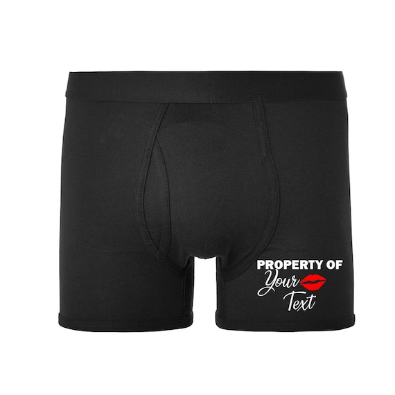 Property of NAME Underwear /Wedding Underwear / Anniversary Underwear / red  lips / Personalised Premium Boxer Shorts / Custom Underwear