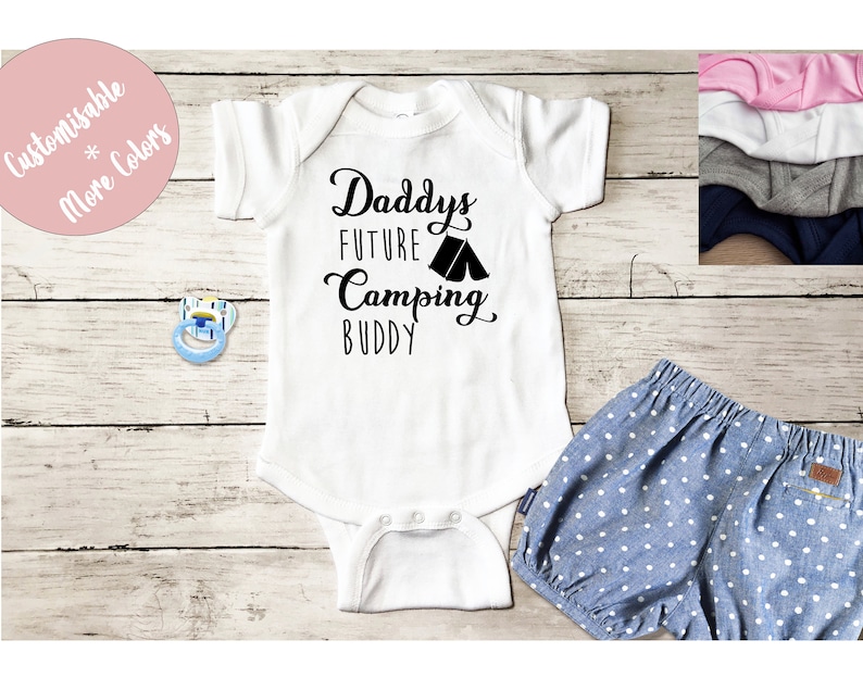 Daddy/'s camping Buddy romper Future camper Baby Onsie New FatherPregnancy AnnouncementUnique Baby reveal Gift