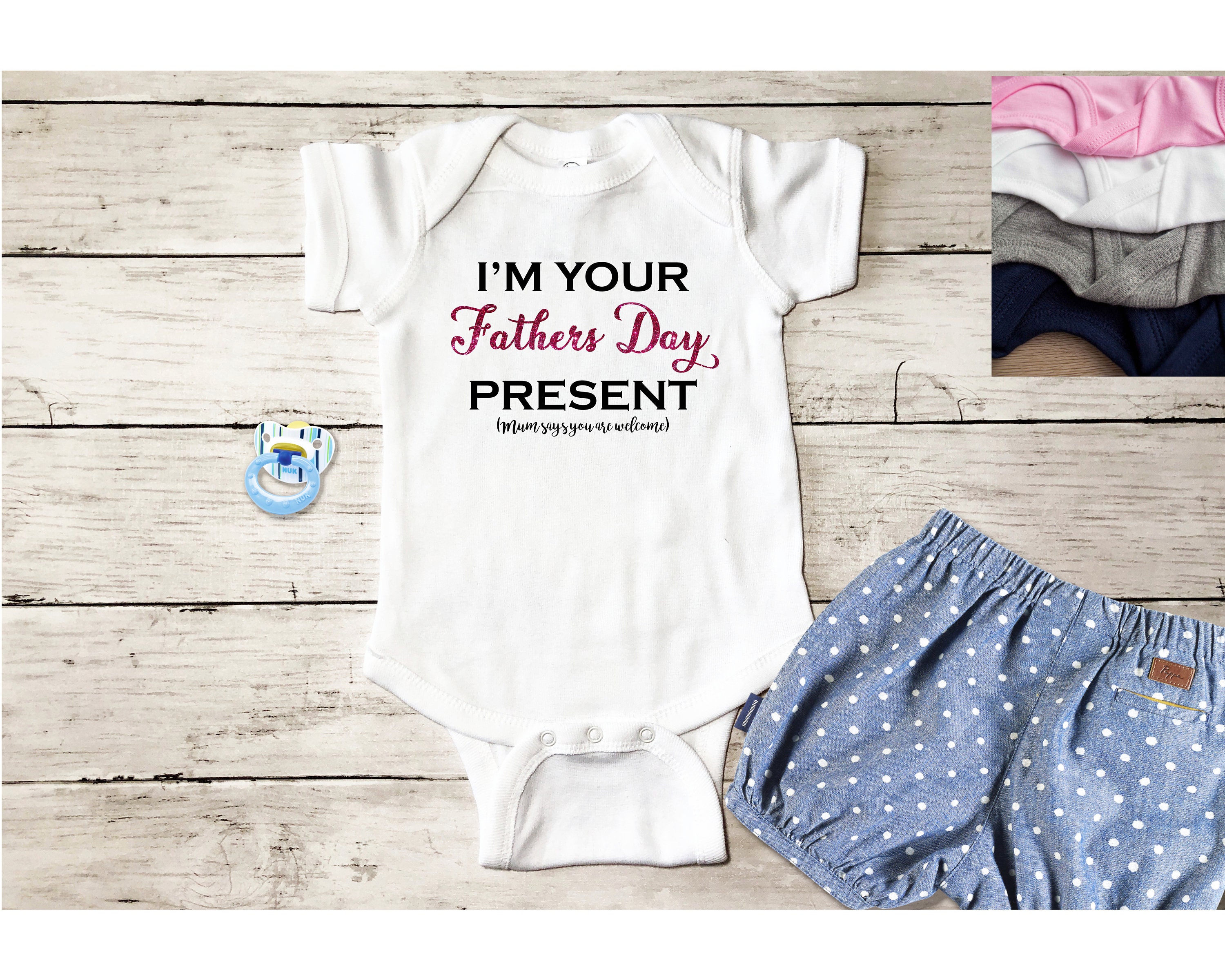 "I'm Your Fathers Day Present" Baby Vest Bodysuit Baby Dad Mum Gift Funny 