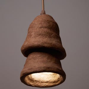 Bell Shape Clay Pendant Lamp, Ocher Hanging Light Fixture