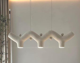 White Pendant Lamp, Chandelier Lighting, Handmade Elegant Lighting, Midcentury Modern Chandelier, Clay Pendant Lighting, 3 Light Modern Lamp