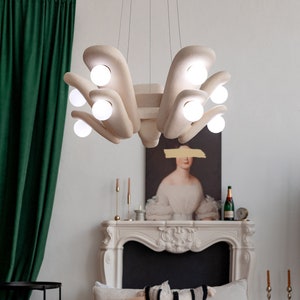 Handmade Clay Pendant Chandelier, Ceramic Hanging Lamp, Unique Lighting