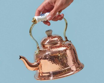 Handmade Pure Copper Kettle | Antique copper tea pot design with ceramic handle | Ideal for tea or herbal infusions 
