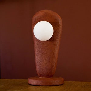 Table Clay Lamp, Japandi Handmade Lamp, Ceramic Table Light, Boho ceramic lamp, Single small form with one light and a table stand.