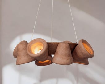 Handmade Clay Chandelier: Organic Living Room Pendant Light