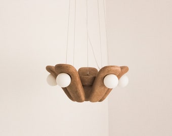 Clay Pendant Light, Clay Chandeliers, Pendant Lamps - Handmade hanging lamps. Five petals - medium (Solo of Zakohani)