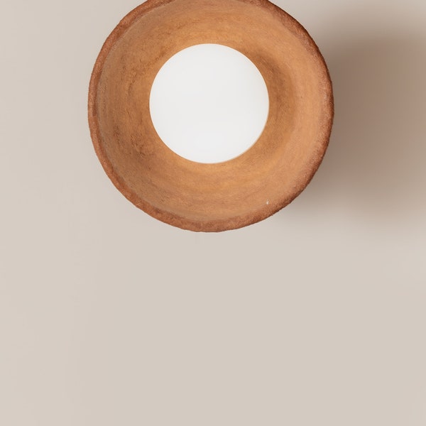 Round Wall Sconce (size 25 cm) - Clay Round Wall Light, Ceramic Led Wall Sconce ideal for Bedroom, Living room, Bathroom