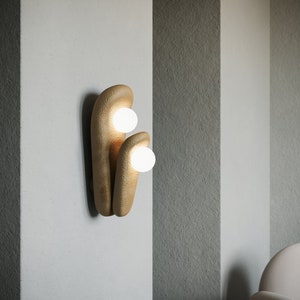 Natural Clay Sconce, Ceramic Wall Light (Size L)- Handmade and Unique Sconce - Zakohani. Double shape with two lights