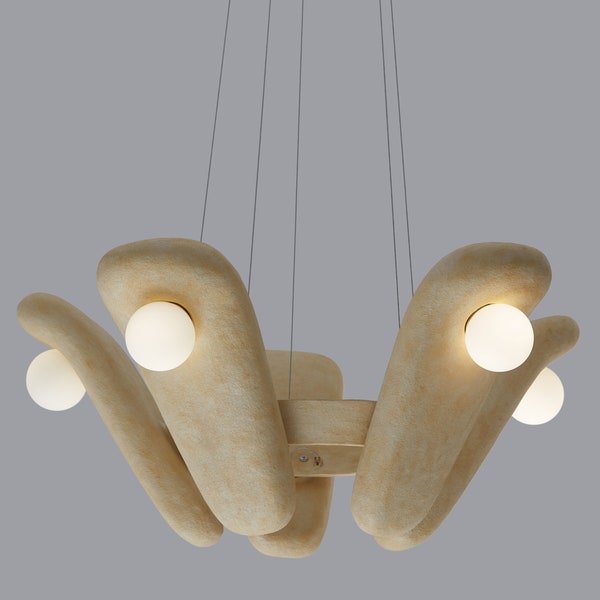 Clay Pendant Light, Clay Chandeliers, Pendant Lamps - Handmade hanging lamps. Five petals - large (Solo of Zakohani)