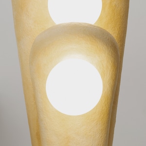 Natural Organic Table Clay Lamp Size L, Handmade and Unique Table Light Zakohani. Double form with two lights and a table stand Beige