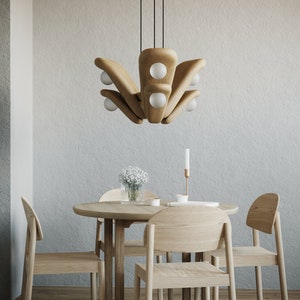 Clay Pendant Light, Clay Chandeliers, Pendant Lamps - Handmade hanging lamps. Three small double-shaped petals with two lights each