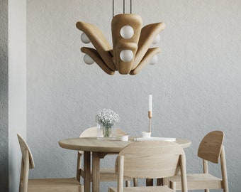 Clay Pendant Light, Clay Chandeliers, Pendant Lamps - Handmade hanging lamps. Three small double-shaped petals with two lights each