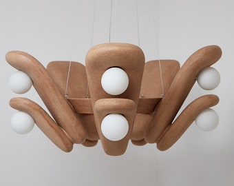 Large Handmade Ceramic Chandelier, Minimalist Lighting