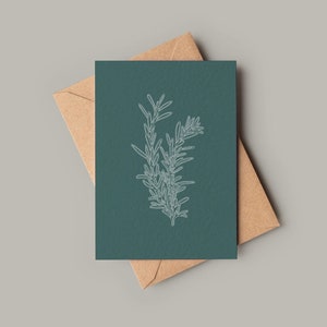 Alecrim ~ Cartão de felicitações texturizado A6 em branco ~ Natureza Aniversário Azul-petróleo Jardineiro Ervas Ervas Primavera Forrageiro Estufa Botânica Bonita