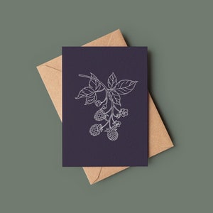 Mûre ~ Carte de voeux vierge A6 texturée en violet foncé ~ Recherche de nourriture dans les forêts Nature Anniversaire Mûres Haie Pays pour elle