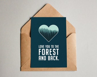 Love you to the forest and back ~ A6 Teal Textured Valentine's Day Card Girlfriend Adventurer MTB Woodlands Forests Boyfriend Wife Husband