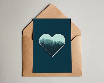 Forest Love ~ A6 Textured Valentine's Day Greeting Card Adventurer MTB Hiker bf gf wife husband Forager Mountainbiker boyfriend girlfriend