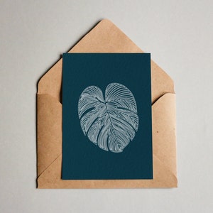 Monstera blad Zwitserse kaasplant ~ A6 getextureerde blanco wenskaart ~ natuur botanisch blad New Home kamerplant vriendin planten minnaar zus