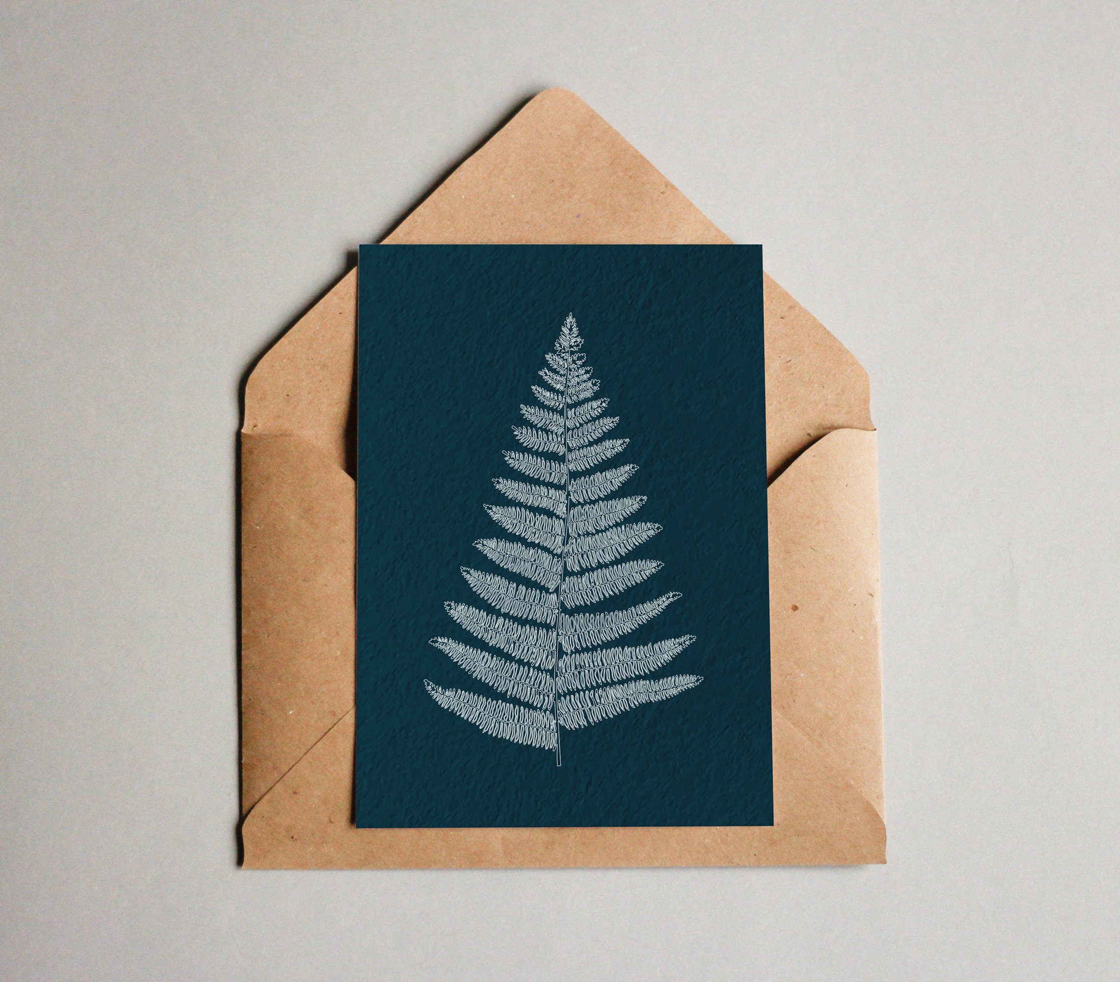 Dark Teal Fern ~ Textured A6 Greeting Card ~ Nature Spring Gardener MTB Birthday Hiker Friend Thinking of you Botanical Ferns for her him