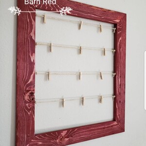 Rustic Clothespin Photo display. Baby shower display. Wedding photo display. Clothesline frame. 23x 23 Collage frame. gift decor poloroid Barn Red