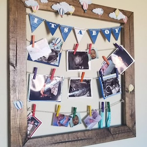 Rustic Clothespin Photo display. Baby shower display. Wedding photo display. Clothesline frame. 23x 23 Collage frame. gift decor poloroid Rustic Brown