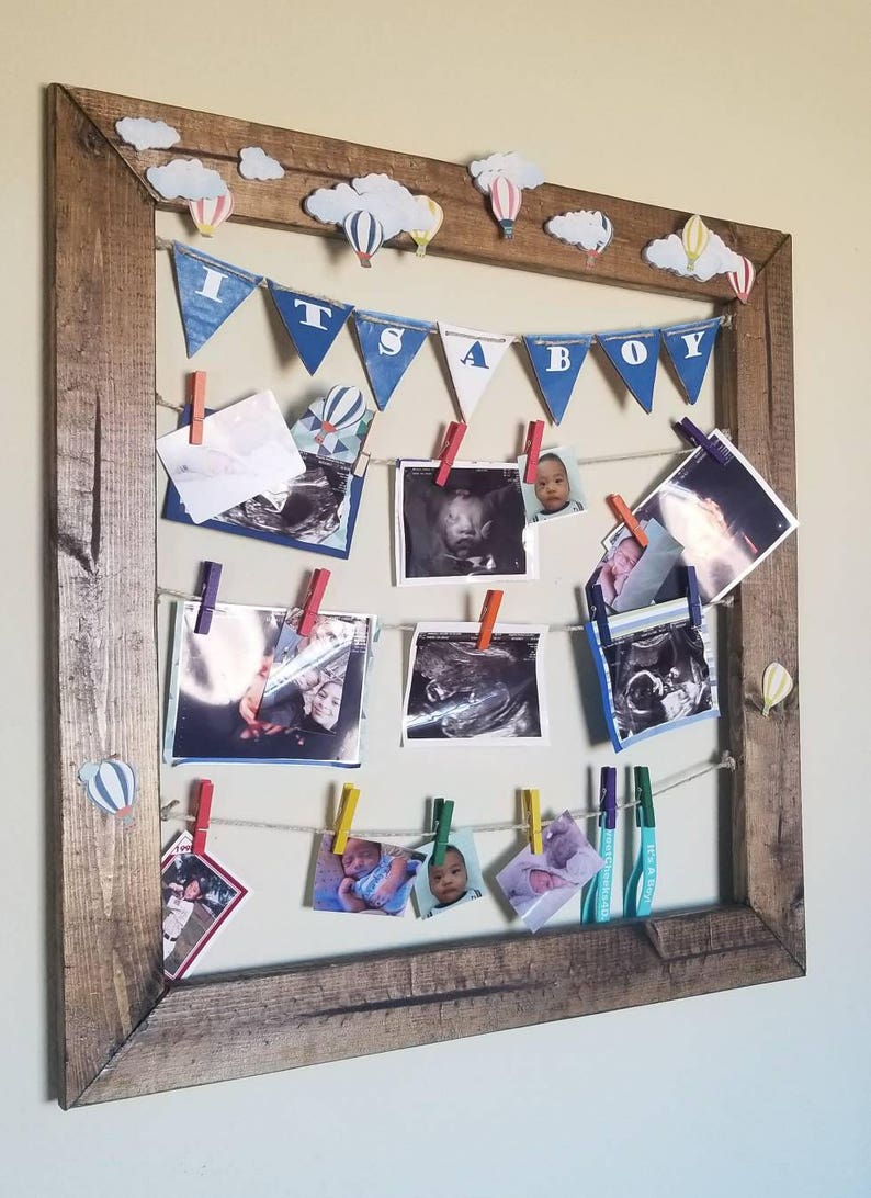 Rustic Clothespin Photo display. Baby shower display. Wedding photo display. Clothesline frame. 23x 23 Collage frame. gift decor poloroid Rustic Brown