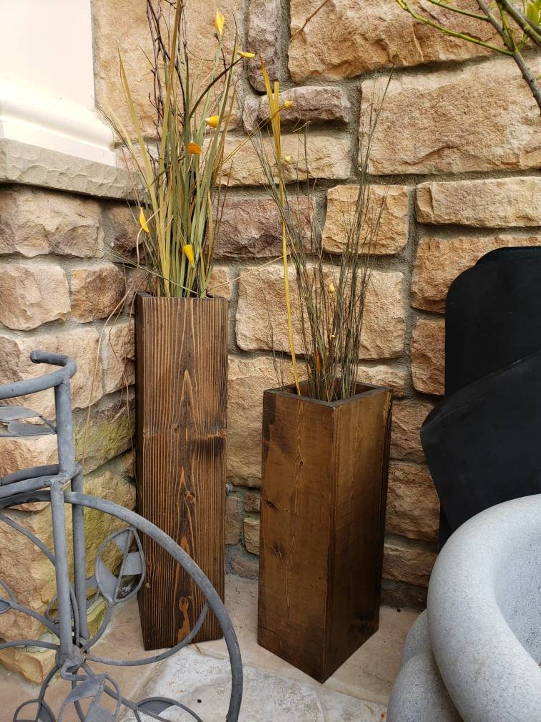 Wooden Porch Vase, Large Floor Vase, Farmhouse, Rustic Decor, Living