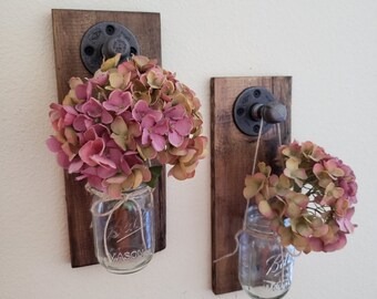 Rustic Industrial Mason Jars Sconces, indoor garden, housewarming Gift, Hanging Planters, Wall D, Farmhouse home decor, Christmas gift decor