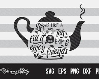 Teapot svg, Life is like a cup of tea fill it to the brim and enjoy with friends, tea pot, dxf eps pdf png psd svg cricut silhouette brother