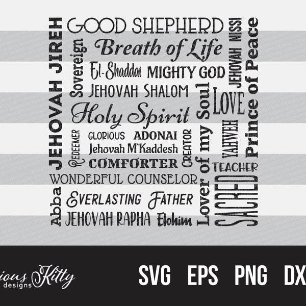 Names of God Subway Art, word collage, Good Shepherd, Jehovah, Holy Spirit, dxf eps pdf png psd svg files for cricut, silhouette, brother