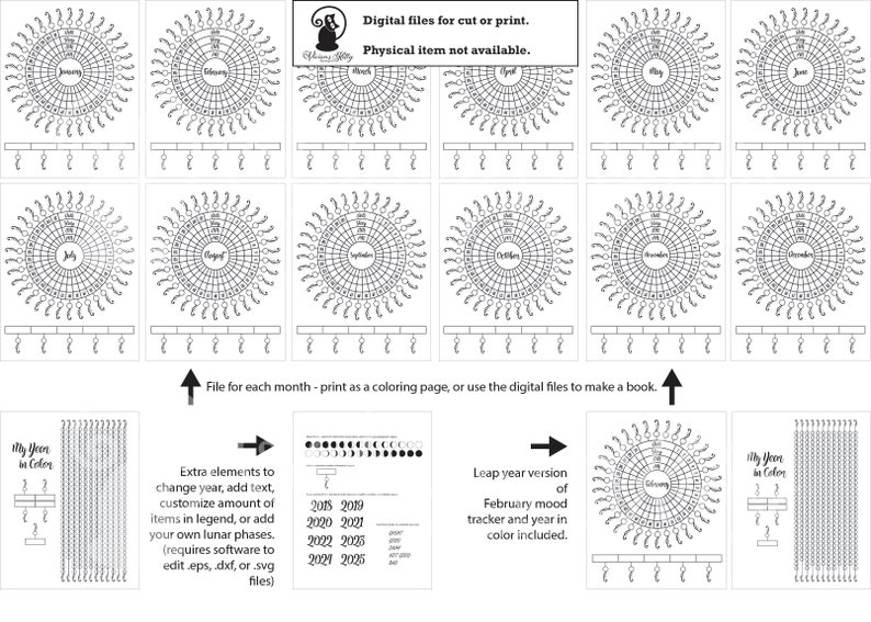 Mood tracker printable full year bundle printable coloring | Etsy