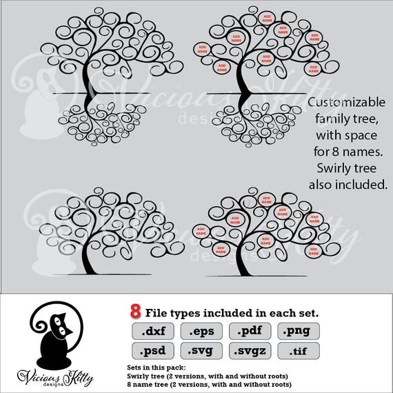 Download Family Tree Svg With 8 Names Swirly Tree Svg Stencil Dxf Etsy PSD Mockup Templates