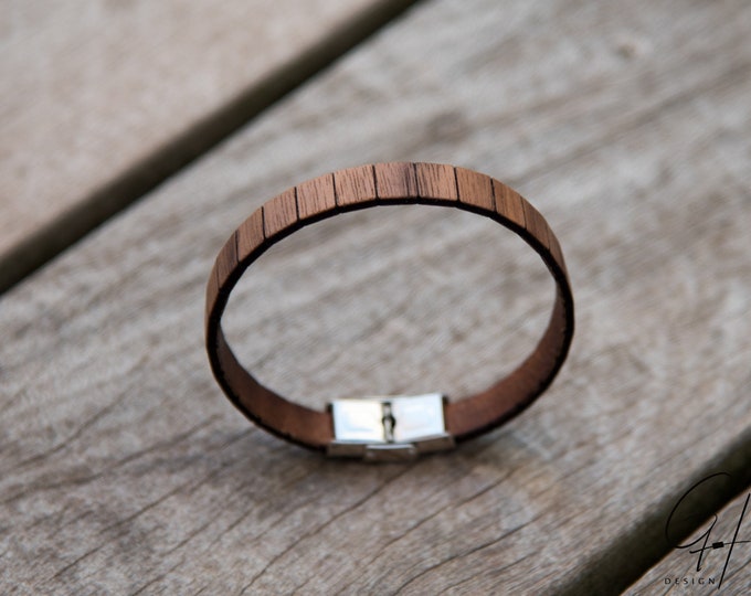 Bracelet walnut & leather width 10 mm | Wooden jewelry | Wooden bracelet | Gift for Him | Gift for her | minimalist bracelet