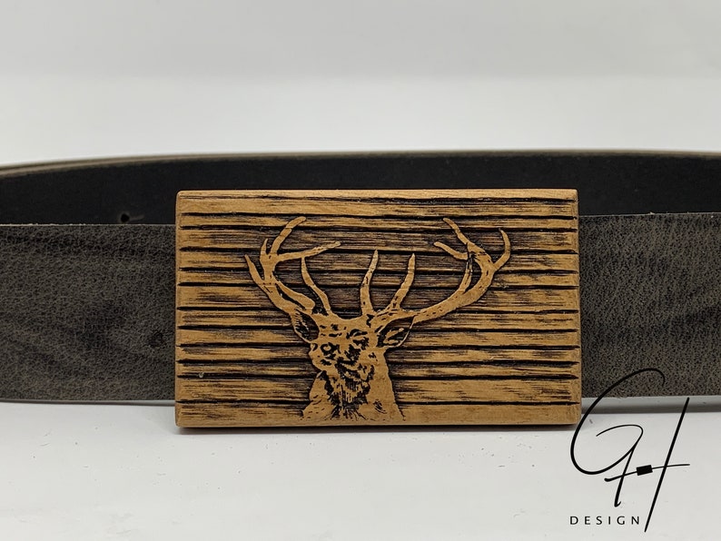 Leather Belt With Deer Wooden Buckle Etsy