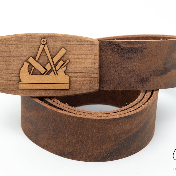 Leather belt with pear wood guild symbol carpenter - carpenter / guild belt / guild symbol / craftsman belt / men's gift