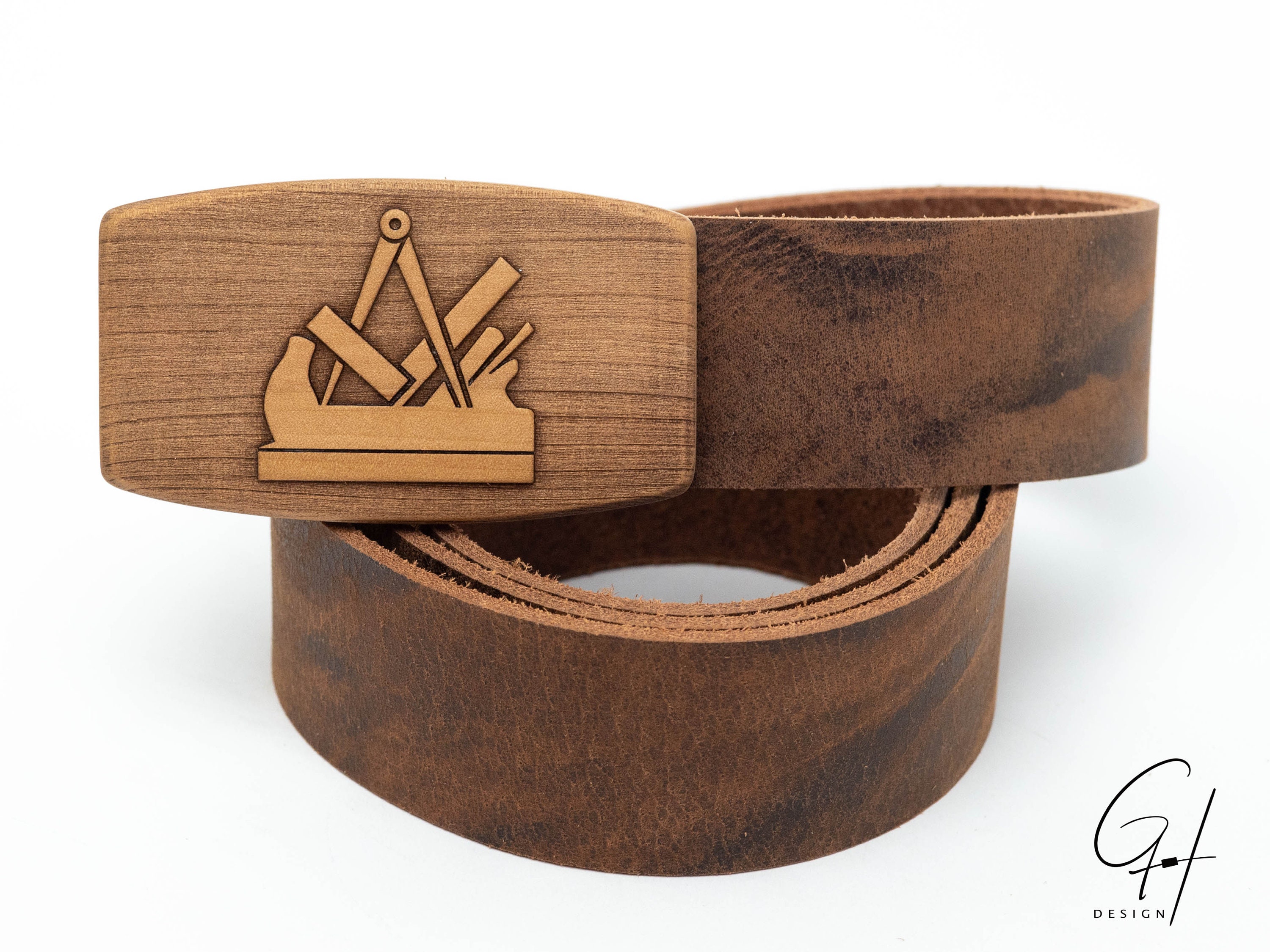 Leather Belt With Pear Wood Guild Sign Carpenter - Joiner