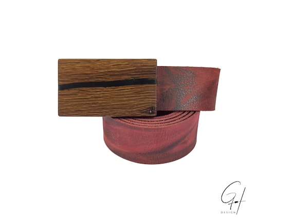 Leather Belt With Wood-epoxy Buckle | Cracked Oak and Resin  display picture 1