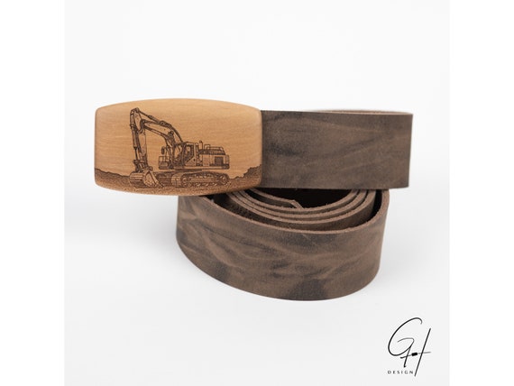 Belt With Excavator Engraving | Handmade From Genuine 