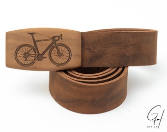 Leather belt with pear wood racing bike / bicycle belt / bicycle / sports belt /
