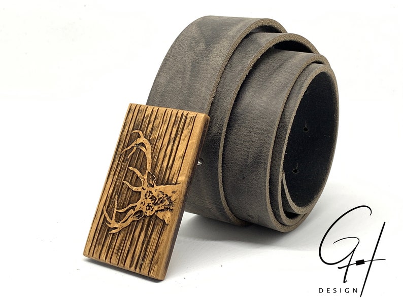 Leather Belt With Deer Wooden Buckle Etsy