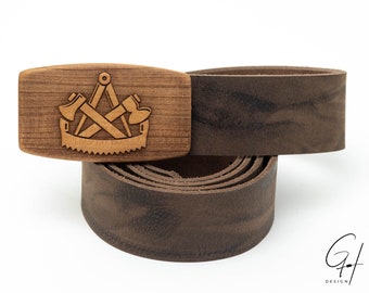 Leather belt with pear wood guild symbol carpenter / guild belt / guild symbol