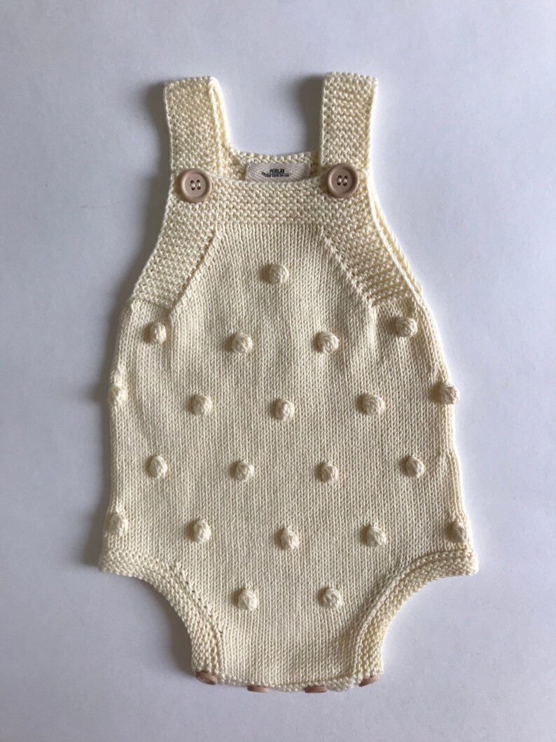 Knitted Baby Outfit Popcorn Stitch Romper Triangle Knitted Etsy